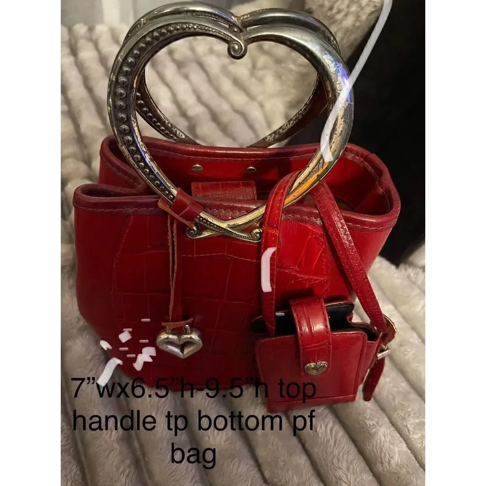 Brighton vintage red crocadile corazon mini bucket bag heart handle